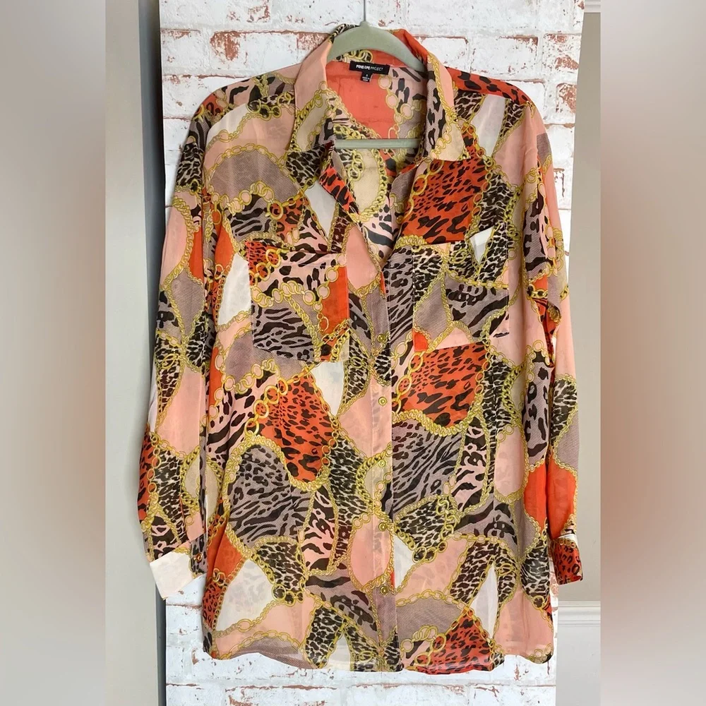 Animal Print Button-Up Blouse - Picture 1 of 4